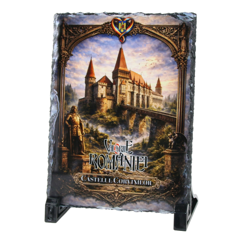 Noutăți Librăria Compas - Placa ardezie Castelul Corvinilor Valoriile Romaniei 14 x 19 cm