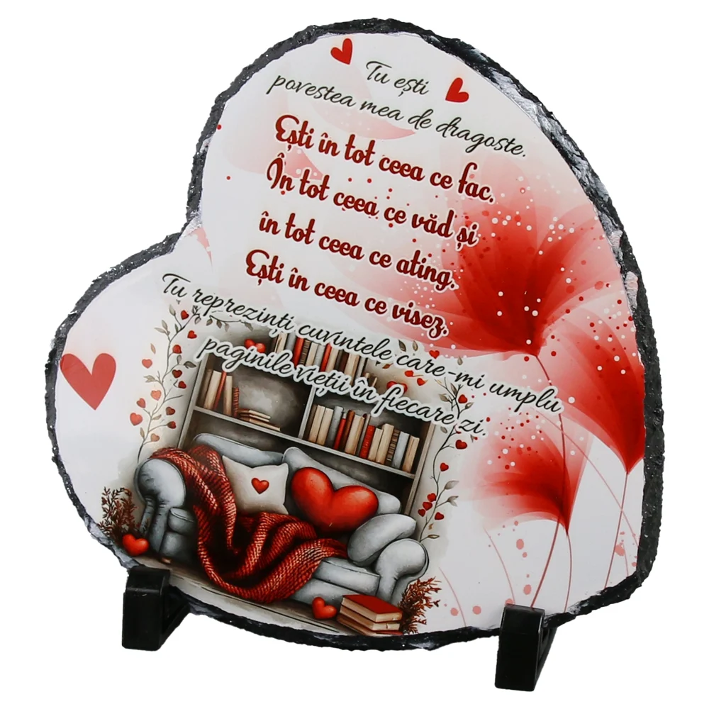 Ornamente și figurine decorative - Placa ardezie inima 20x19 cm „Tu esti povestea mea de dragoste…”