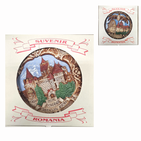 Ornamente și figurine decorative - Placheta ipsos suvenir Romania Castelul Bran 28 cm