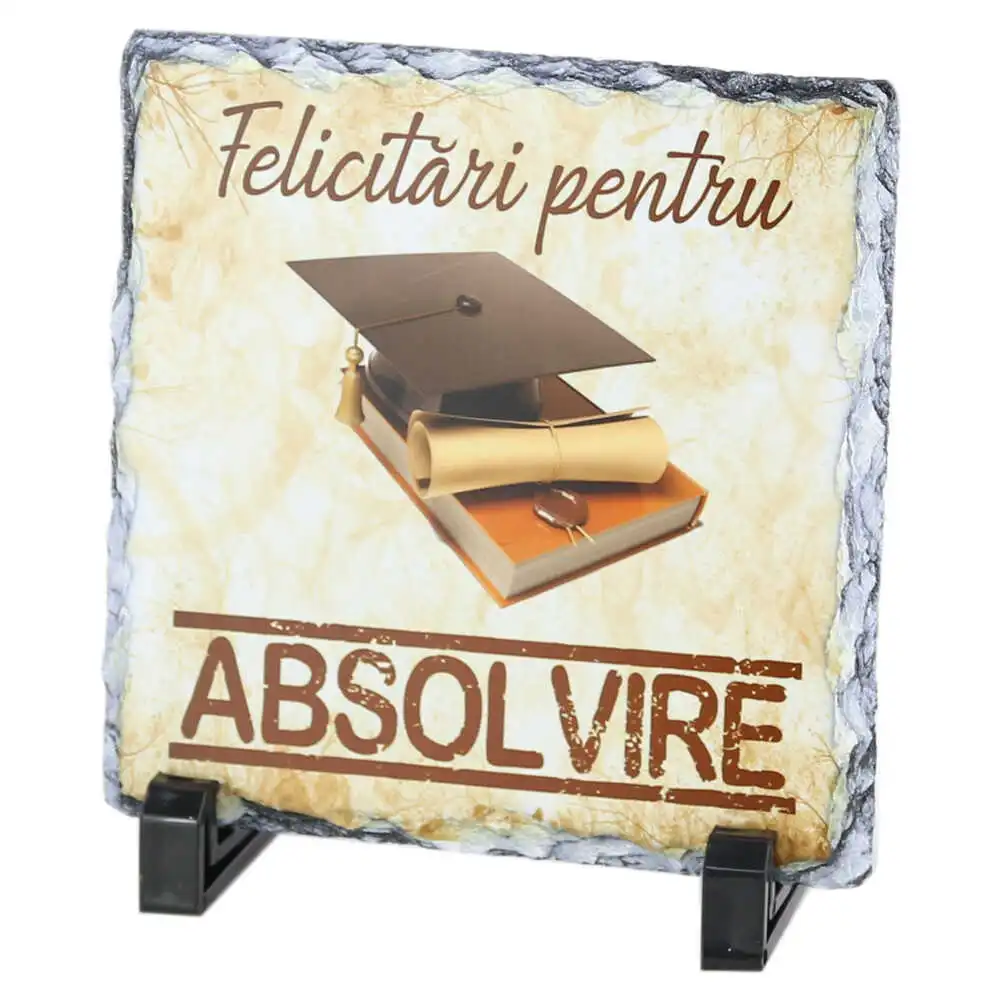 Ornamente și figurine decorative - Placa ardezie personalizata „Felicitari pentru Absolvire” 14x14 cm