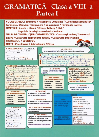 Cărți - Plansa Gramatica. Clasa a VIII-a, partea I