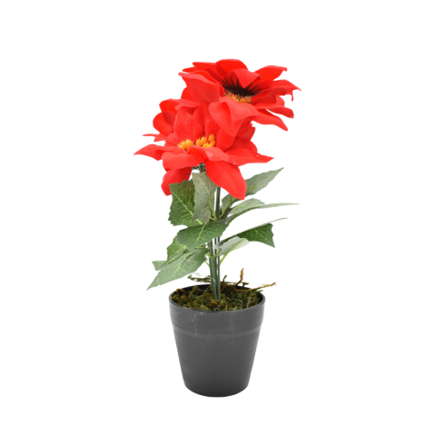 Planta artificiala in ghiveci cu floare rosie decoratiune de Craciun 27 cm [1]