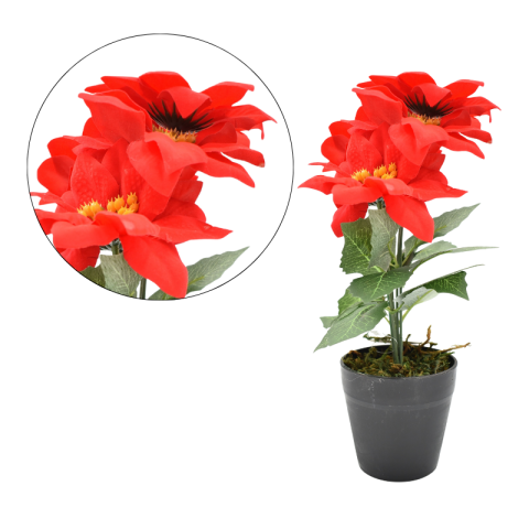 Aranjamente și coronițe - Planta artificiala in ghiveci cu floare rosie decoratiune de Craciun 27 cm
