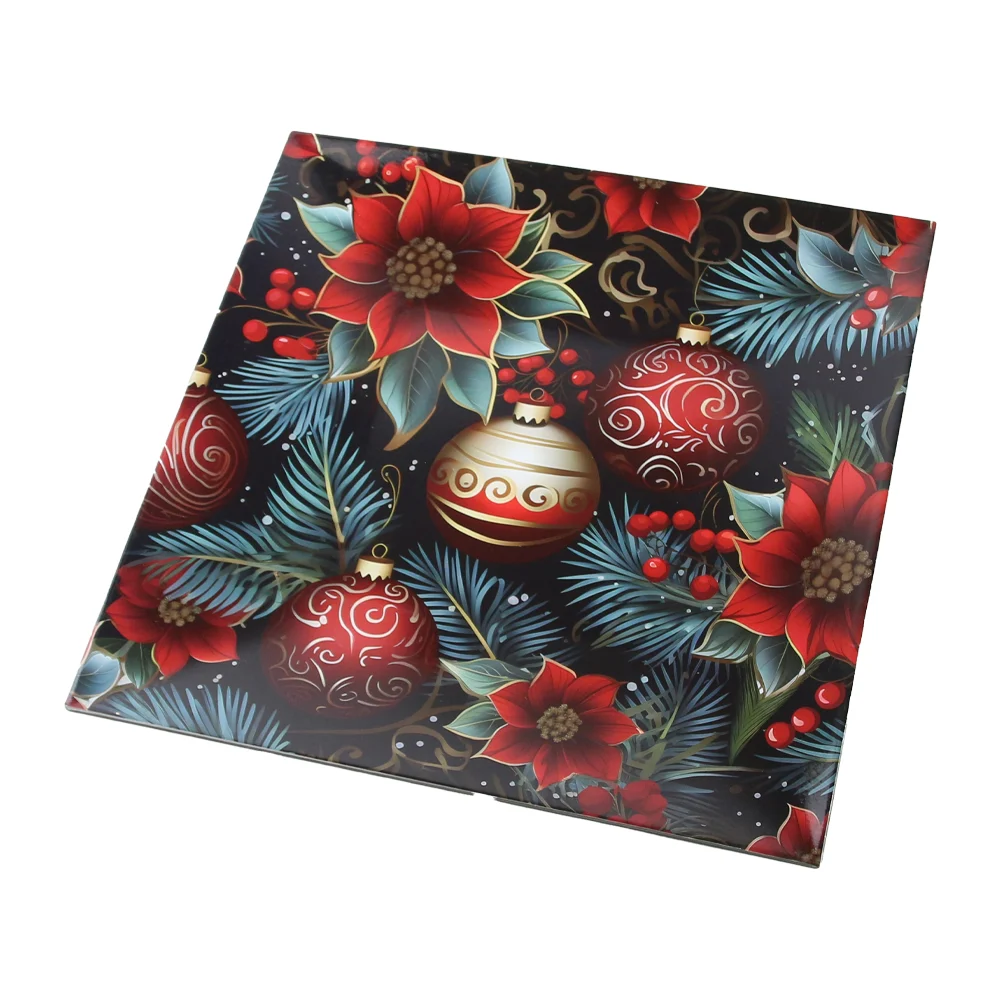 Noutăți Librăria Compas - Platou de Craciun din plastic 30x30cm globuri de brad