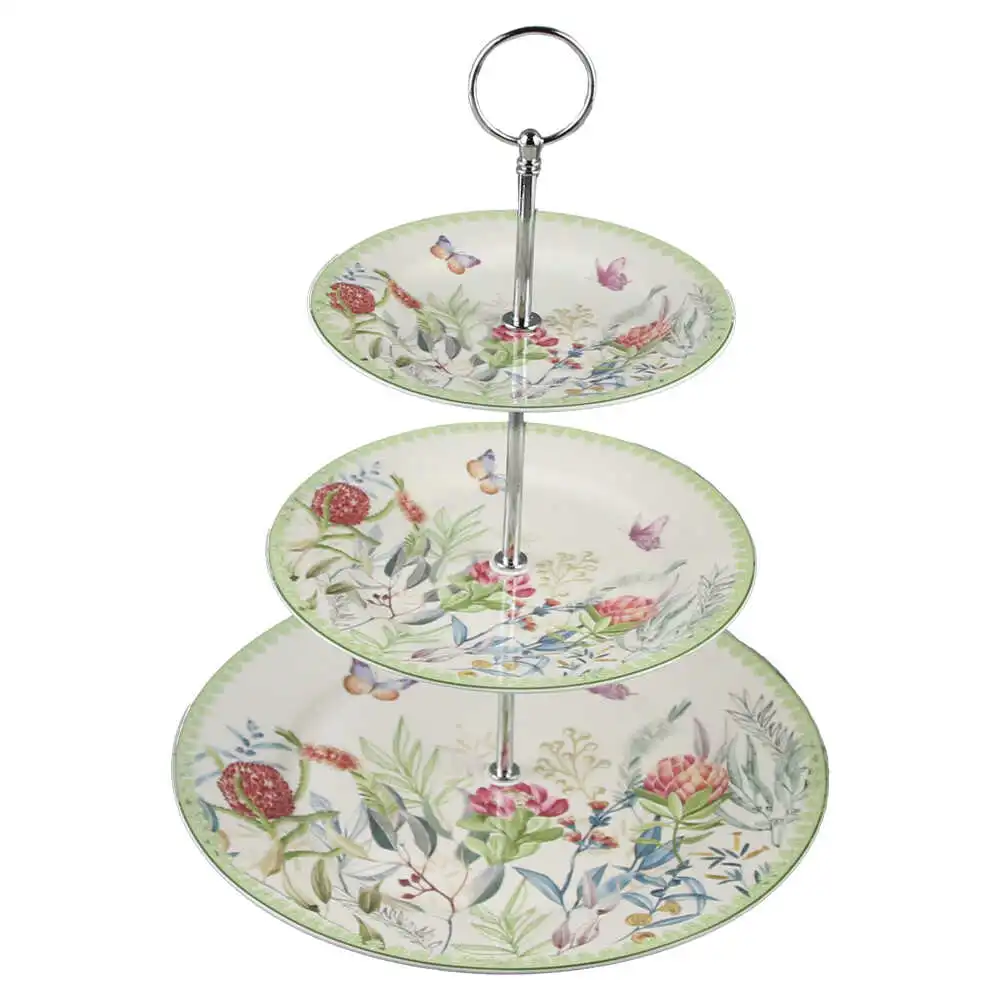 Articole pentru bucătărie - Platou etajat cu trei nivele din ceramica 27x33 cm Flori de camp