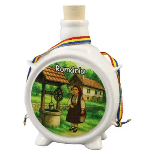 Casă și decorațiuni - Plosca decorativa Romania 13 cm Tarancuta la fantana