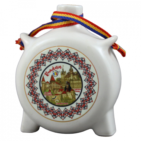 Băuturi și accesorii - Plosca decorativa ceramica 8 cm Castele Romania
