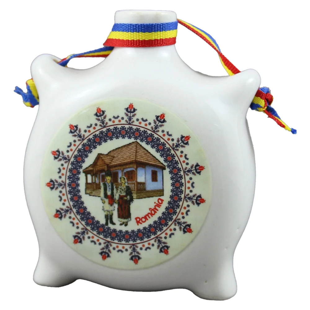 Plosca decorativa ceramica dansatori populari 8 cm Romania [1]