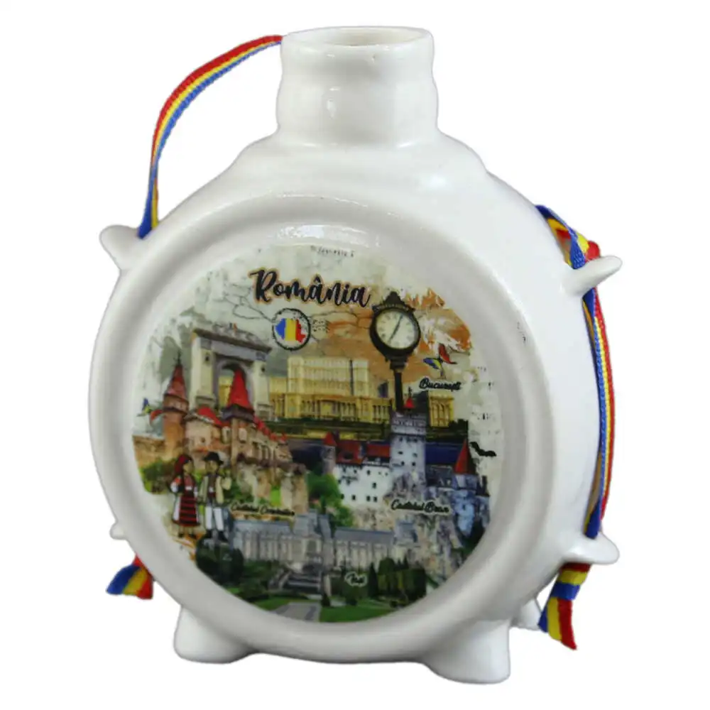 Casă și decorațiuni - Plosca decorativa Romania 9 cm Cladiri faimoase