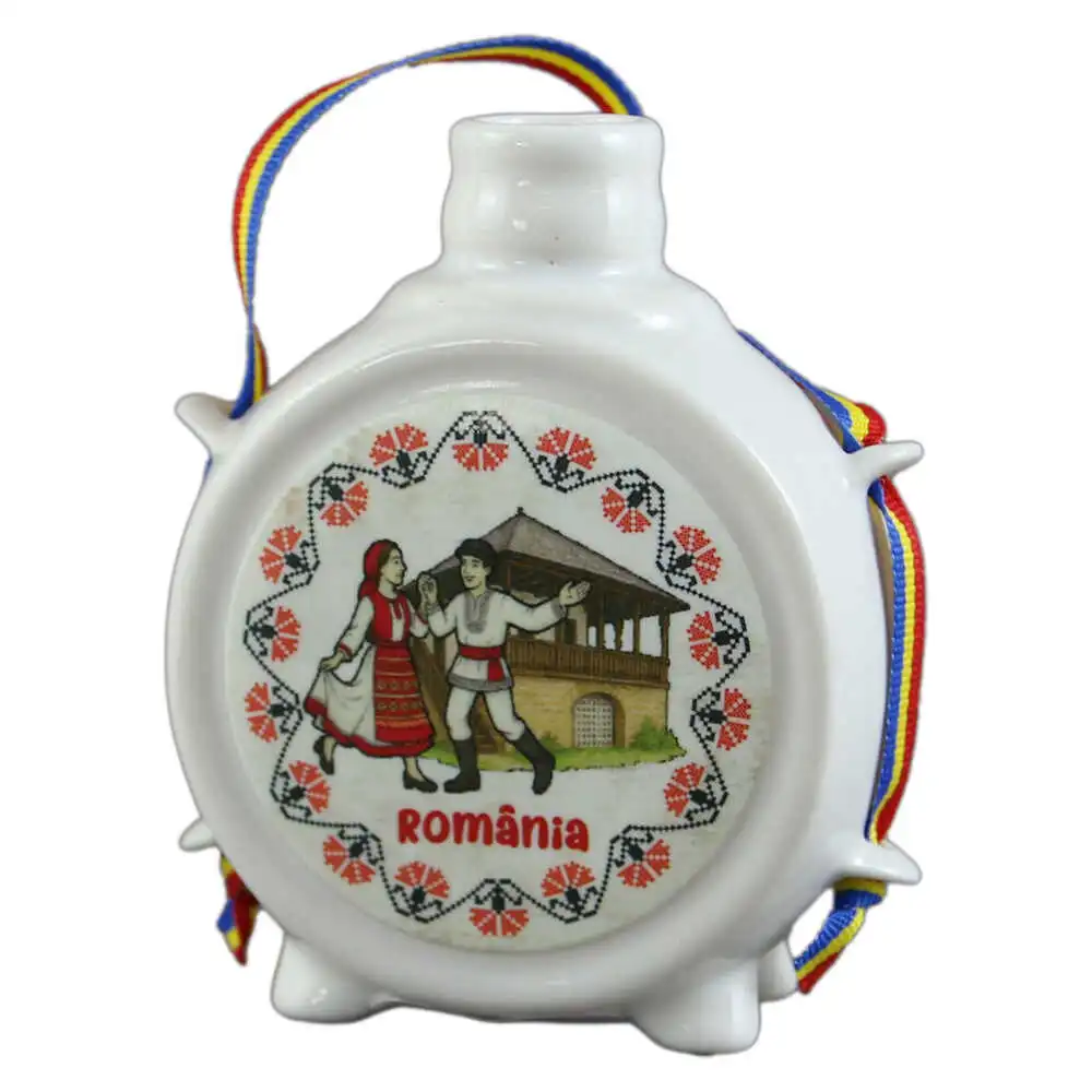Casă și decorațiuni - Plosca decorativa Romania 9 cm Cuplu in port popular