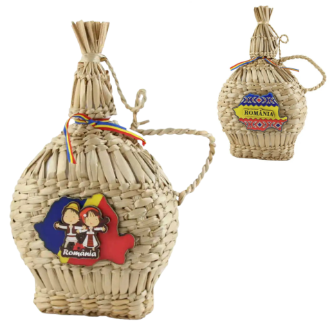 Băuturi și accesorii - Plosca impletita din papura Romania 17 x 8 x 28 cm modele diferite