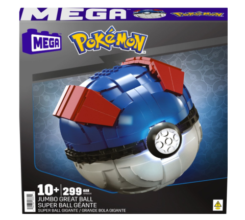 Jocuri de construcție și cuburi - Set de constructie Mega Pokemon Jumbo Great Ball cu lumini 13 cm