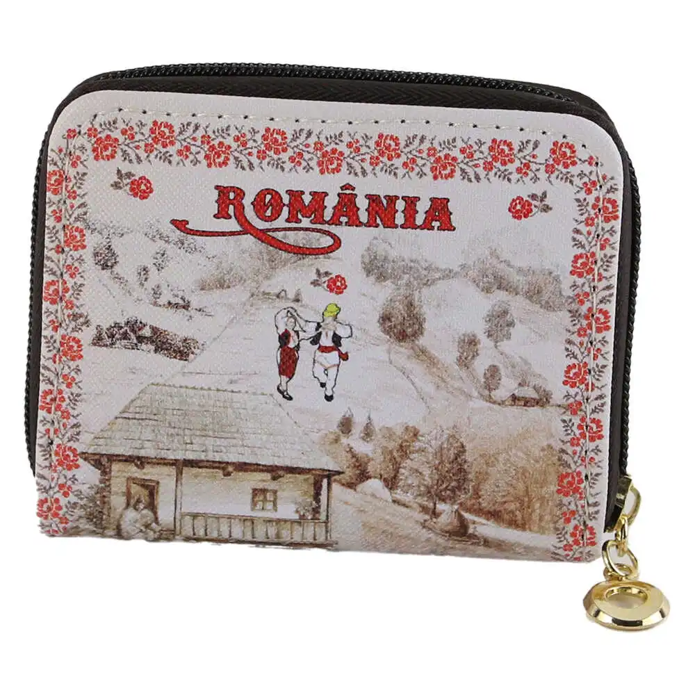 Accesorii personale și beauty - Portofel dama Romania casuta traditionala din piele ecologica 10.5 x 8.5 cm