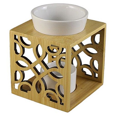 Lumânari și candele - Candela aromaterapie din ceramica si lemn 10x12cm 160014