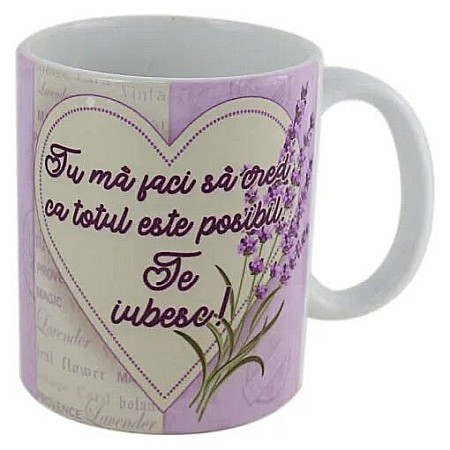 Căni și pahare - Cana ceramica ,,te iubesc" 330 ml, lavanda 2281