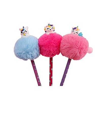 Pixuri - Pix cu gel 15 cm model unicorn cu pom-pom colorat