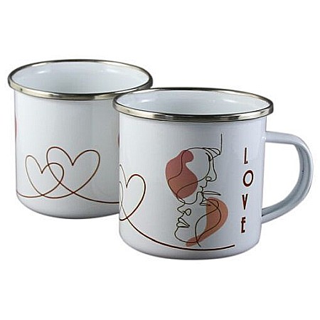 Casă și decorațiuni - Cana din metal love alb cu doua fete 7026
