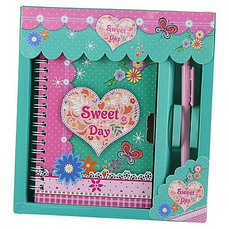Papetărie și articole din hârtie - Agenda cu pix si lacat in cut decorat sweet day 18x19cm 811