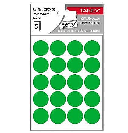 Etichete adezive - Etichete rotunde 25mm verzi 100/tipla tanex ofc132g