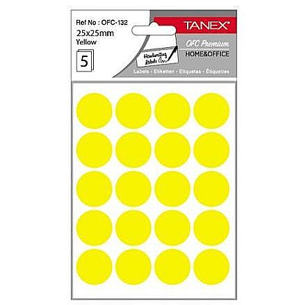 Etichete adezive - Etichete rotunde 25mm galbene 100/tipla tanex ofc132y