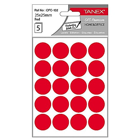 Etichete adezive - Etichete rotunde 25mm rosii 100/tipla tanex ofc132r