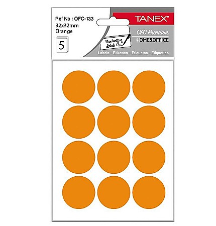 Etichete adezive - Etichete rotunde 32mm portocalii 60/tipla tanex ofc133o