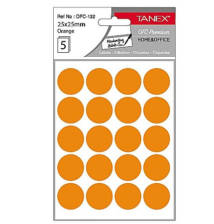 Etichete adezive - Etichete rotunde 25mm portocalii 100/set tanex ofc132o