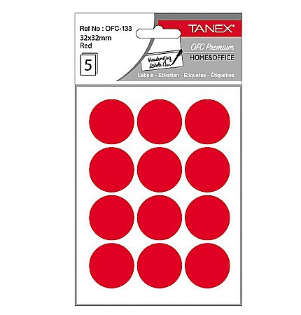 Etichete adezive - Etichete rotunde 32mm rosii 60/tipla tanex ofc133r
