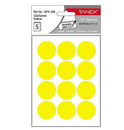 Etichete adezive - Etichete rotunde 32mm galbene 60/tipla tanex ofc133y