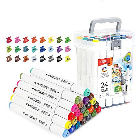 Markere și textmarkere - Set 24 markere sketch 2 capete 1mm 7mm DELI Color Emotion