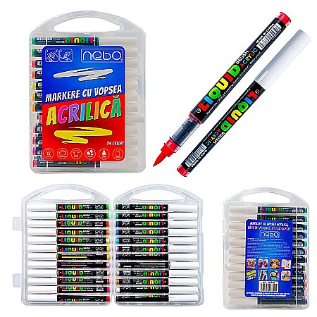 Instrumente de scris - Markere cu vopsea acrilica varf tip pensula 24 buc /set Nebo
