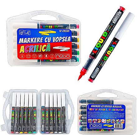 Markere - Markere cu vopsea acrilica varf tip pensula 12 culori