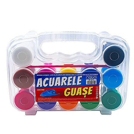Acuarele școlare și Tempera - Guase 12 culori 20ml + pensula Nebo
