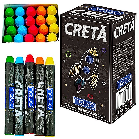 Cretă școlară și creativă - Creta solubila color rotunda 20 buc/set - nebo 16606