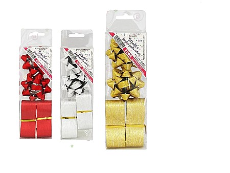 Accesorii pentru impachetat - Set fundite pentru cadouri 6cm 2buc si panglica 3cm x 2m 2bu