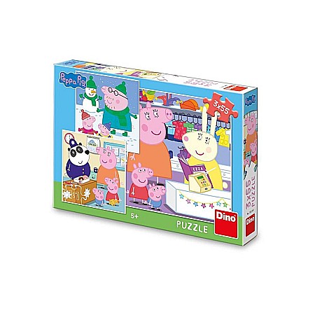 Jocuri educative și de societate - Puzzle 3 x 55 piese Peppa Pig Dino Toys