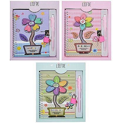 Papetărie și articole din hârtie - Jurnal cu lacat si pix flori hs-32-003