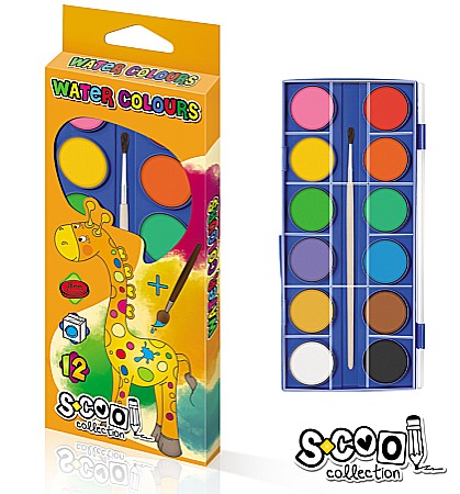 Acuarele 12 culori + pensula S-Cool