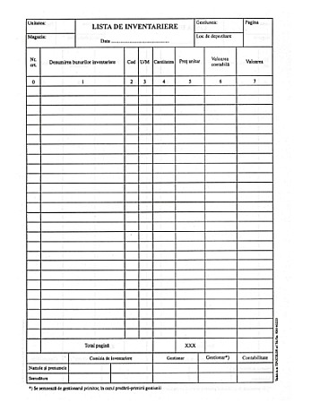 Tipizate și registre - Lista inventariere 7 coloane