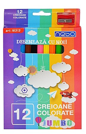 Creioane colorate - Creioane color hexagonale Jumbo set 12 Nebo
