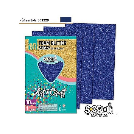 Hârtie pentru lucru manual - Hartie buretata adeziva glitter albastra 1 coala S-Cool