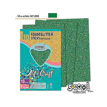 Rechizite școlare - Hartie buretata adeziva glitter verde 1 coala S-Cool