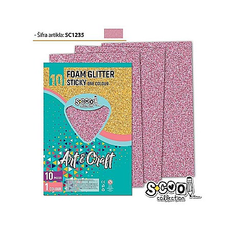 Hârtie pentru lucru manual - Hartie buretata adeziva glitter roz deschis 1 coala S-Cool
