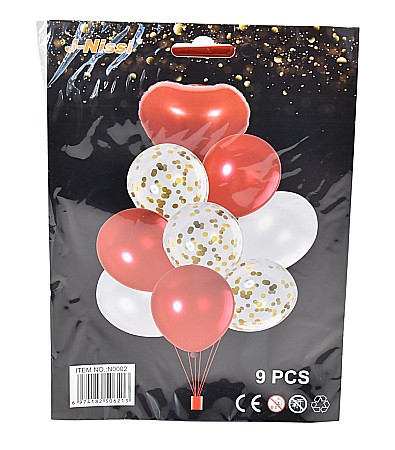 Articole Party - Set baloane(8buc+1buc inima folie)rosu/ivory n0002