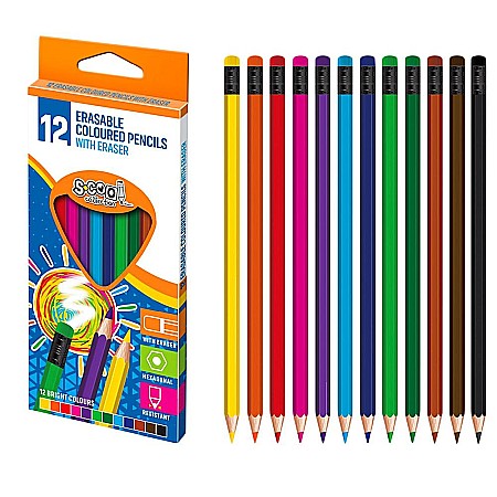 Rechizite școlare - Creioane Color cu radiera 12 culori /set S-Cool