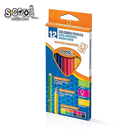 Creioane colorate - Creioane Color cu 2 capete + ascutitoare 12 culori /set S-Cool