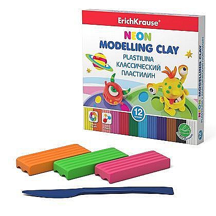Plastilină - Plastilina neon 12cul 180gr model mosters neon 50556 erich