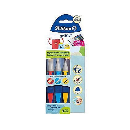 Pensule școlare - Set 3 pensule Griffix varf lat nr 12 si nr 6 + varf rotund nr 6 Pelikan