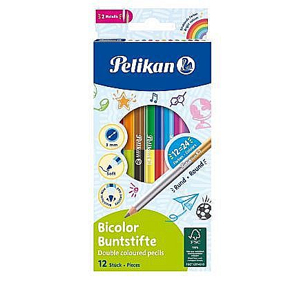 Rechizite școlare - Creioane Bicolor lacuite set 12 bucati 24 culori Pelikan
