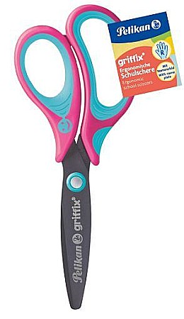 Foarfece școlare - Foarfeca griffix pentru dreptaci 14 cm varf rotund Lovely Pink Pelikan